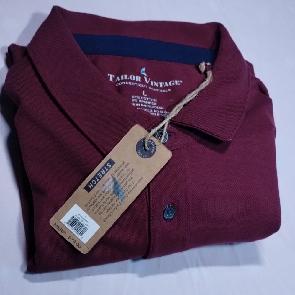 Tailor Vintage Men's Deep Red Polo Shirt Size L